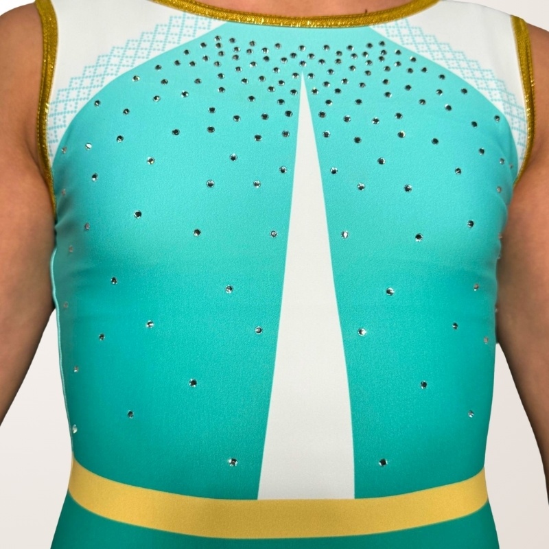 Kelly White & Green & Gold - Shiny Gym Leotard