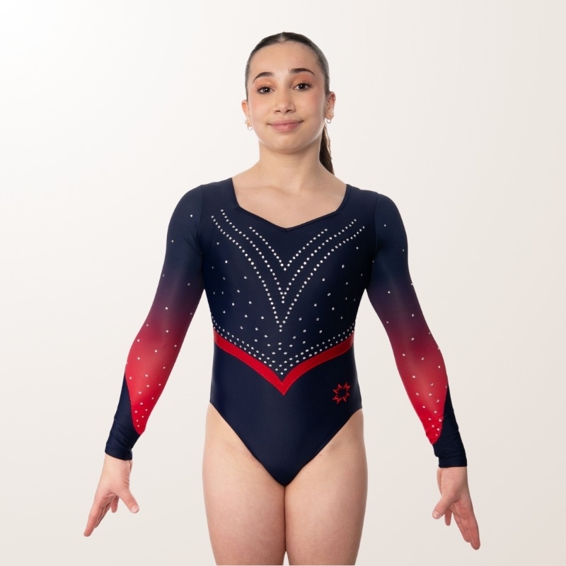 Cherry red and navy blue Turner leotard