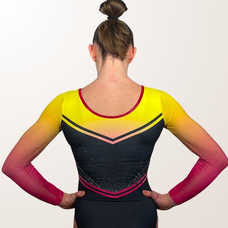 Sophie ML Negru & Galben-roz - Tricou de gimnastică