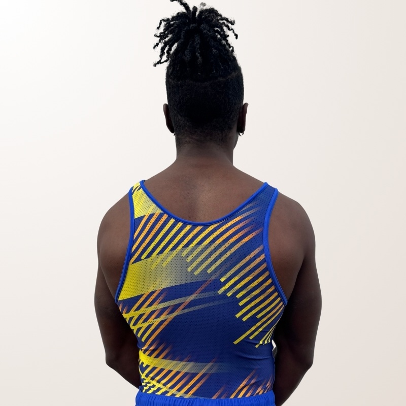 Léotard VORTEX bleu jaune pour gymnaste garçon | Moreau